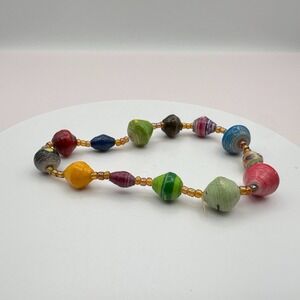 Vintage Y2K Recycled Paper Beaded Chunky Bracelet - Boho Women's Jewelry